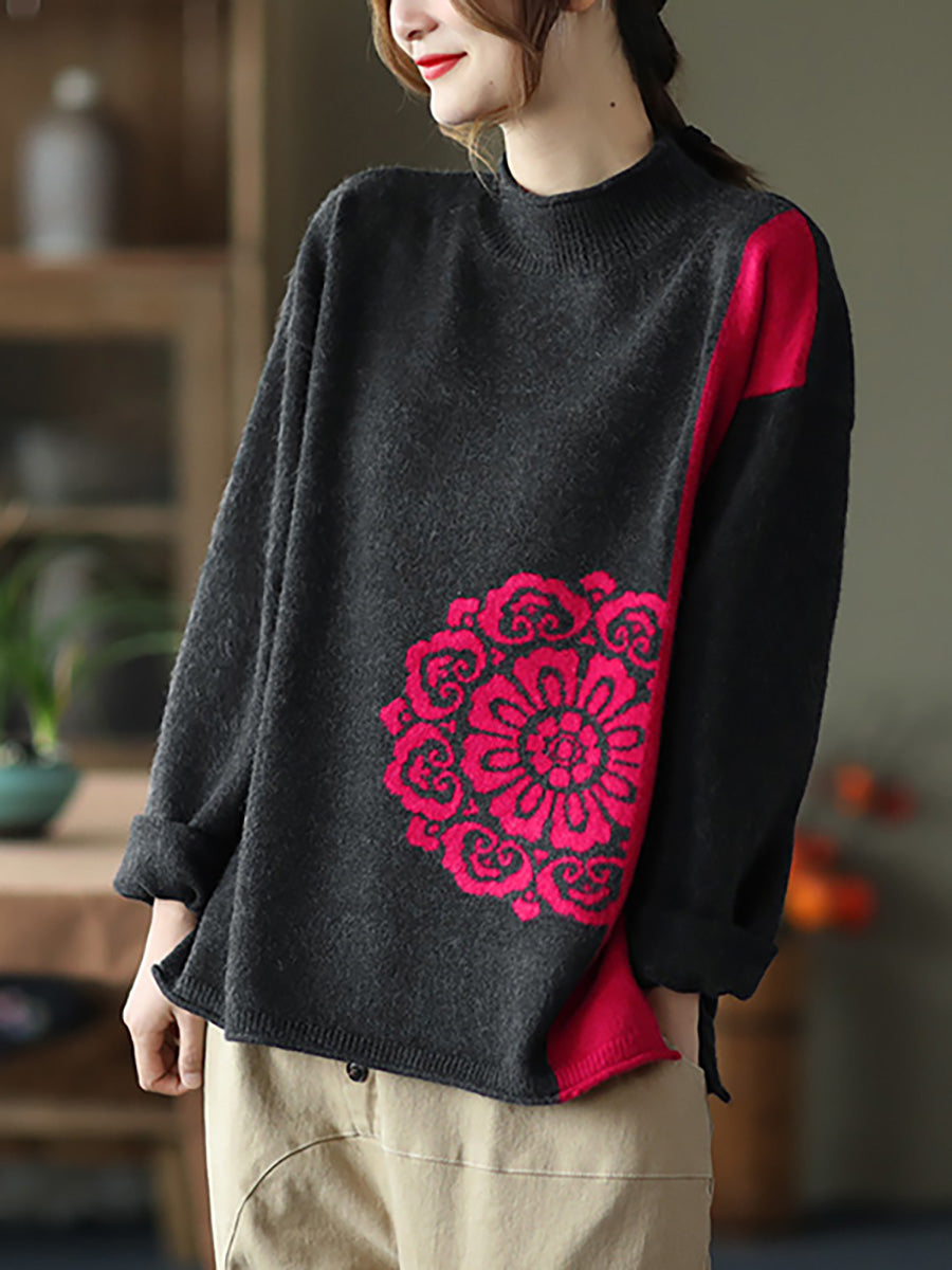 Winter Retro Flower Knitted Sweater Jumper