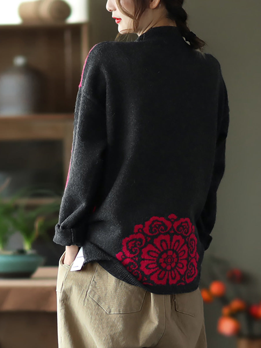 Winter Retro Flower Knitted Sweater Jumper