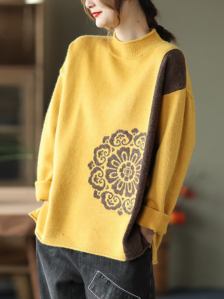 Winter Retro Flower Knitted Sweater Jumper