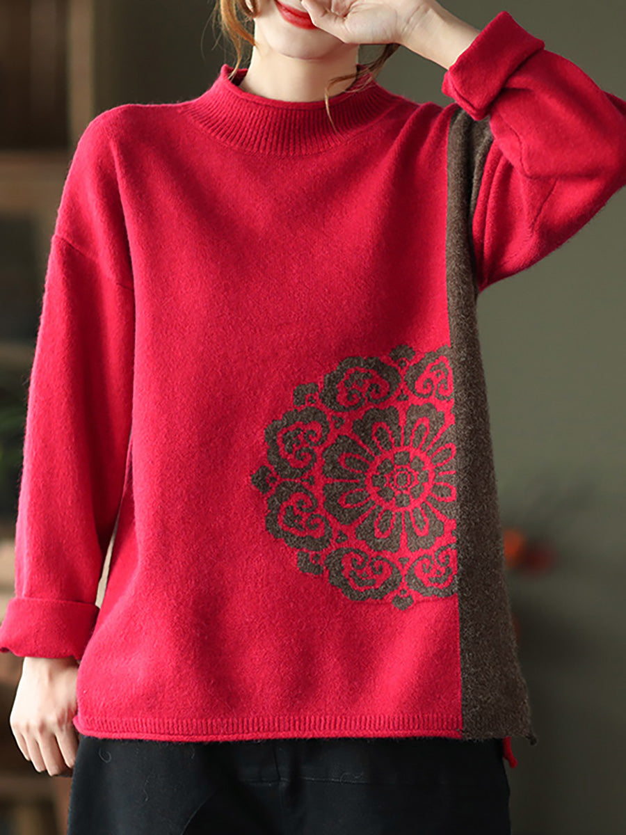 Winter Retro Flower Knitted Sweater Jumper