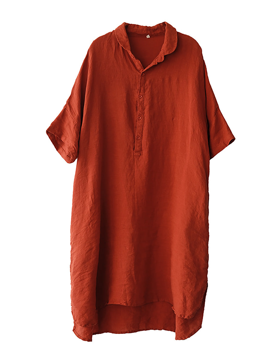 Plus Size Linen Women Casual Pure Color Split Shirt