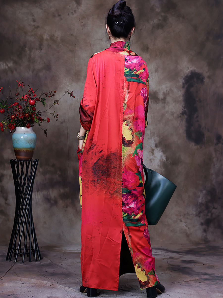 Plus Size -Drape Floral Vintage Women Retro Maxi Dress