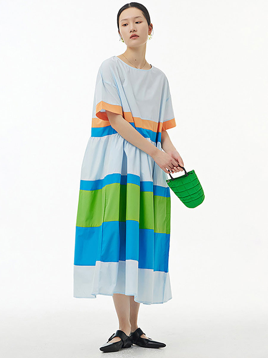 Stripe Summer Loose Casual Pleated Dress