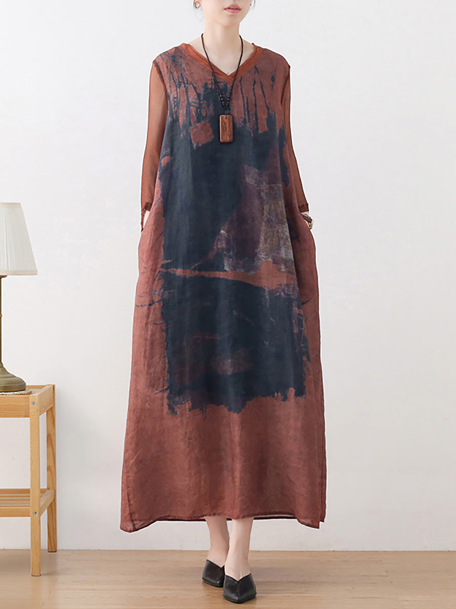 Plus Size Loose Summer Patchwork Vintage Dress