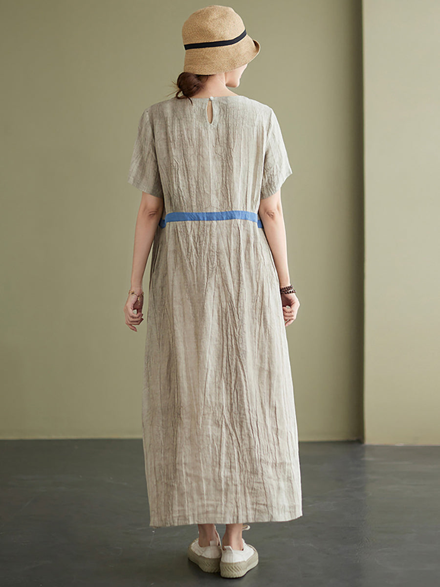 Plus Size Vintage Linen Women Loose Maxi Dress