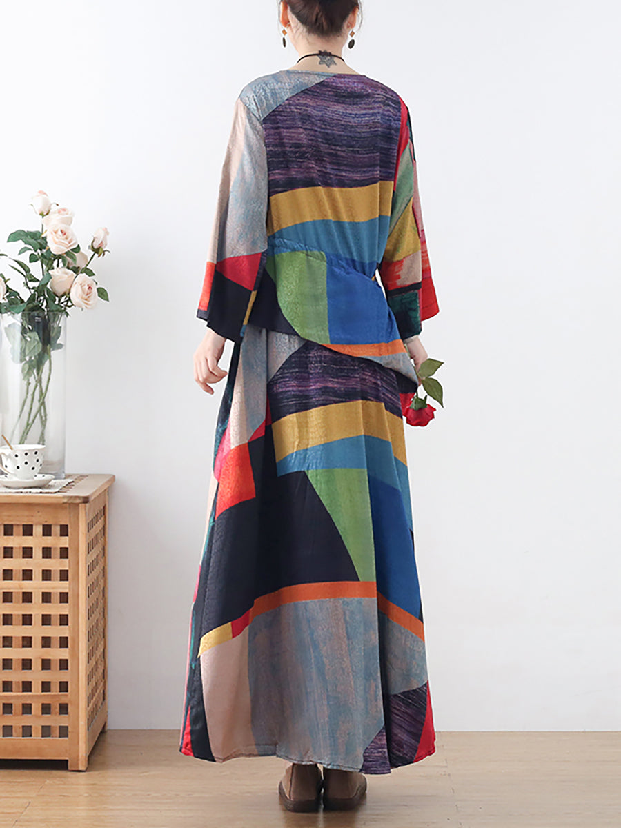 Plus Size Women Ethnic Print Irregular Long Dress