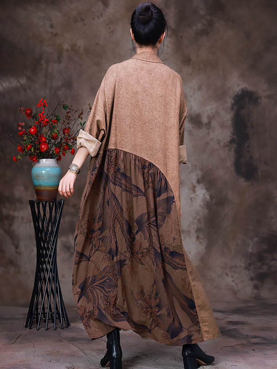 Women Cotton Linen Patchwork Vintage Long Cardigan