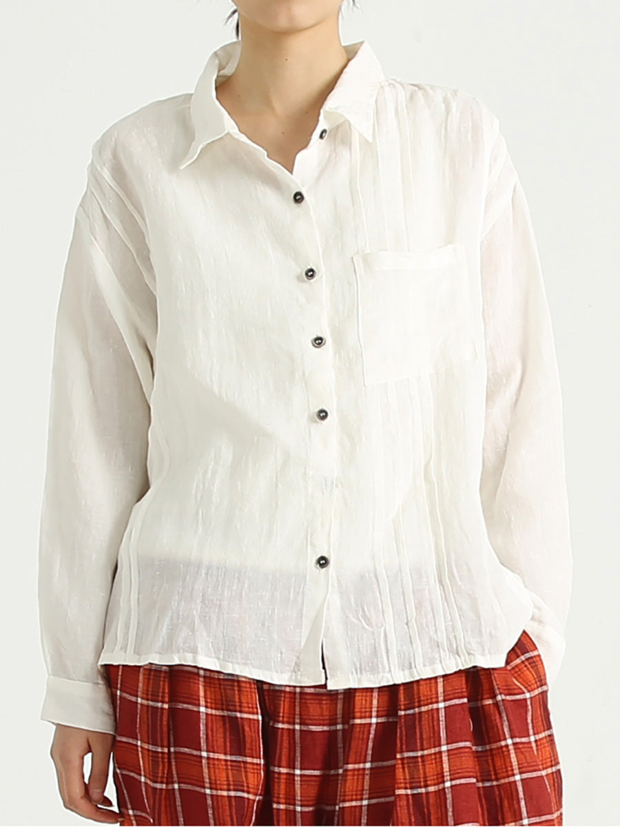 Casual Linen Loose Turndown Collar Women Shirt