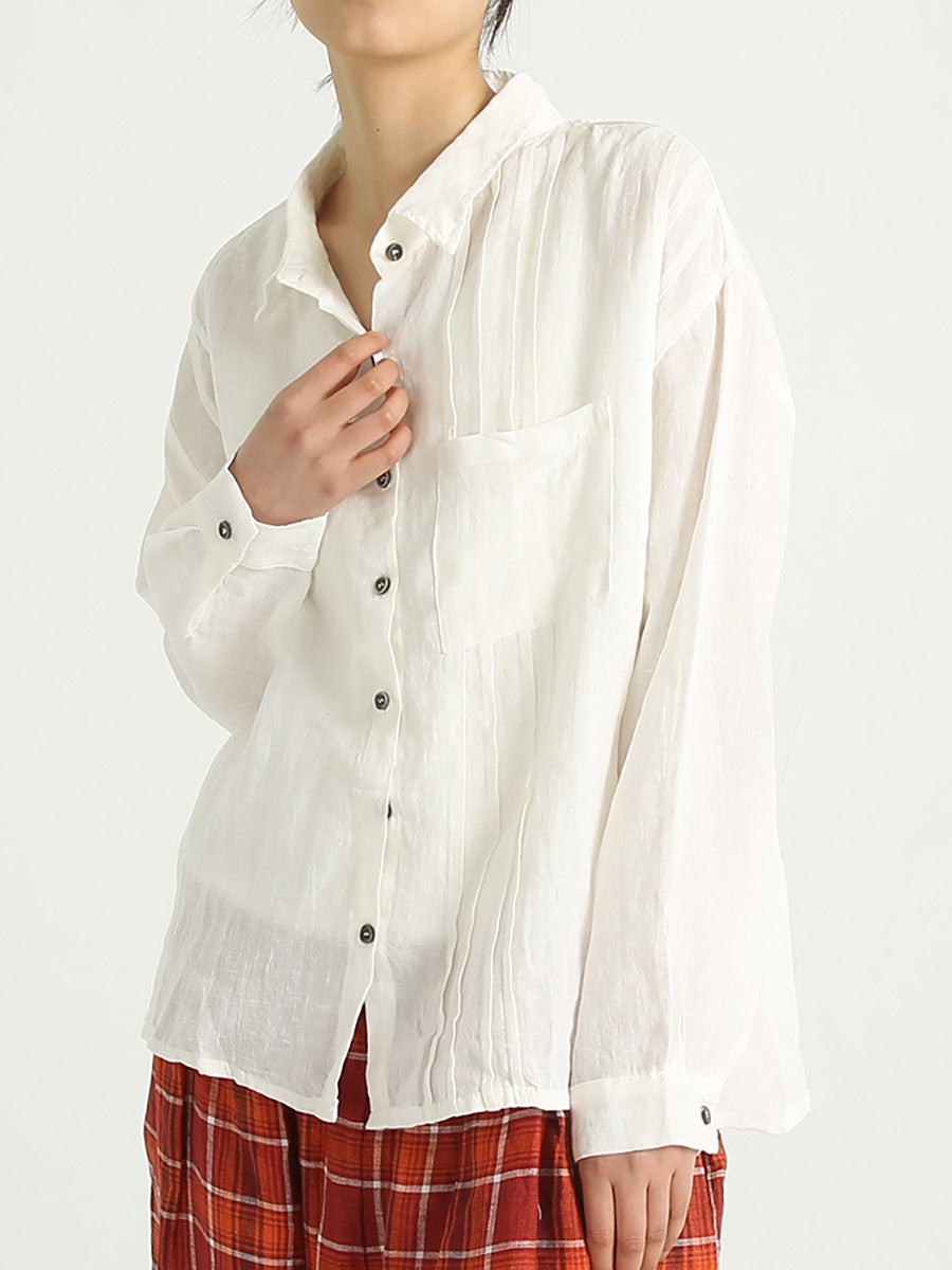 Casual Linen Loose Turndown Collar Women Shirt