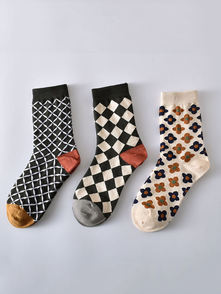 5 Pairs Women Casual Rhomboids Flower Socks