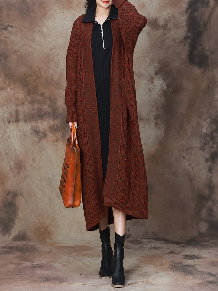 Women Winter Solid Vintage Knitted Maxi Coat