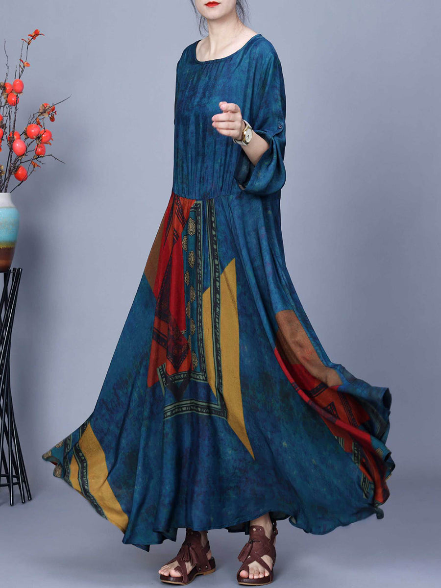 Women Spring Artsy Spliced Loose Maxi Dress