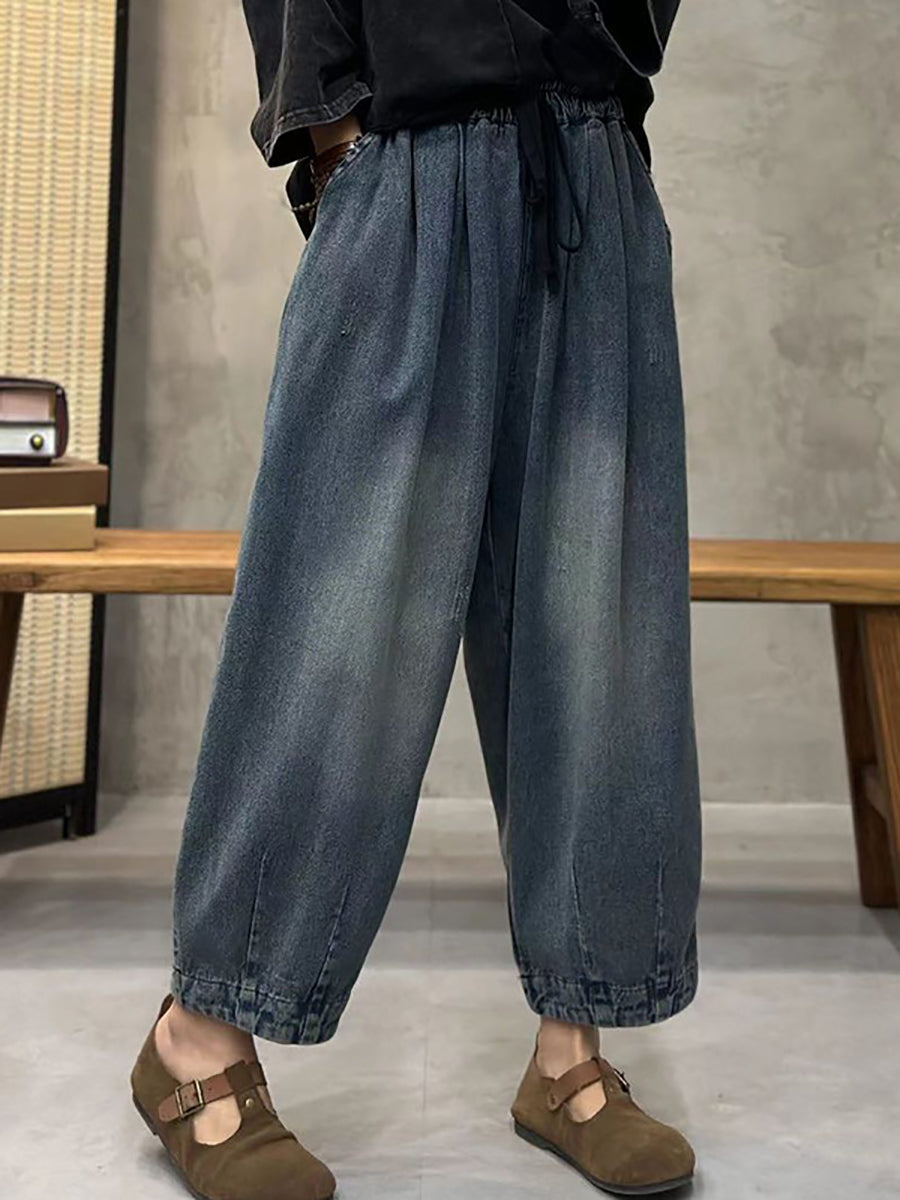 Women Spring Retro Washed Denim Harem Pants