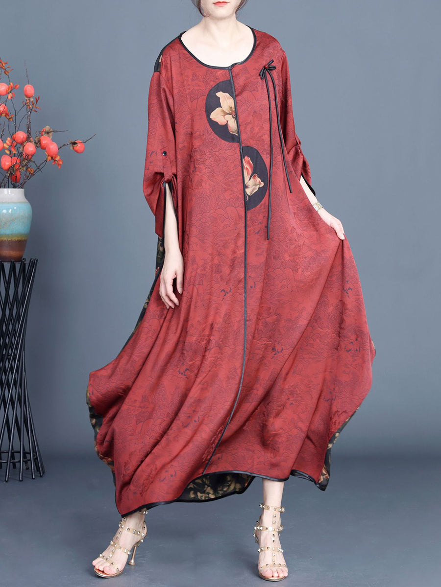 Women Ethnic Irregular Flower Spliced Loose Dress