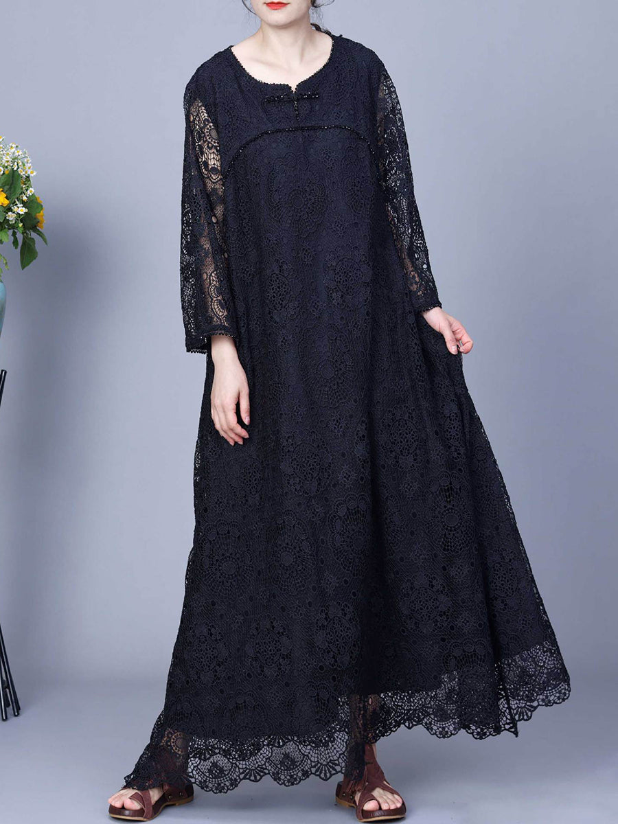 Women Summer Artsy Lace Spliced Maxi Dress