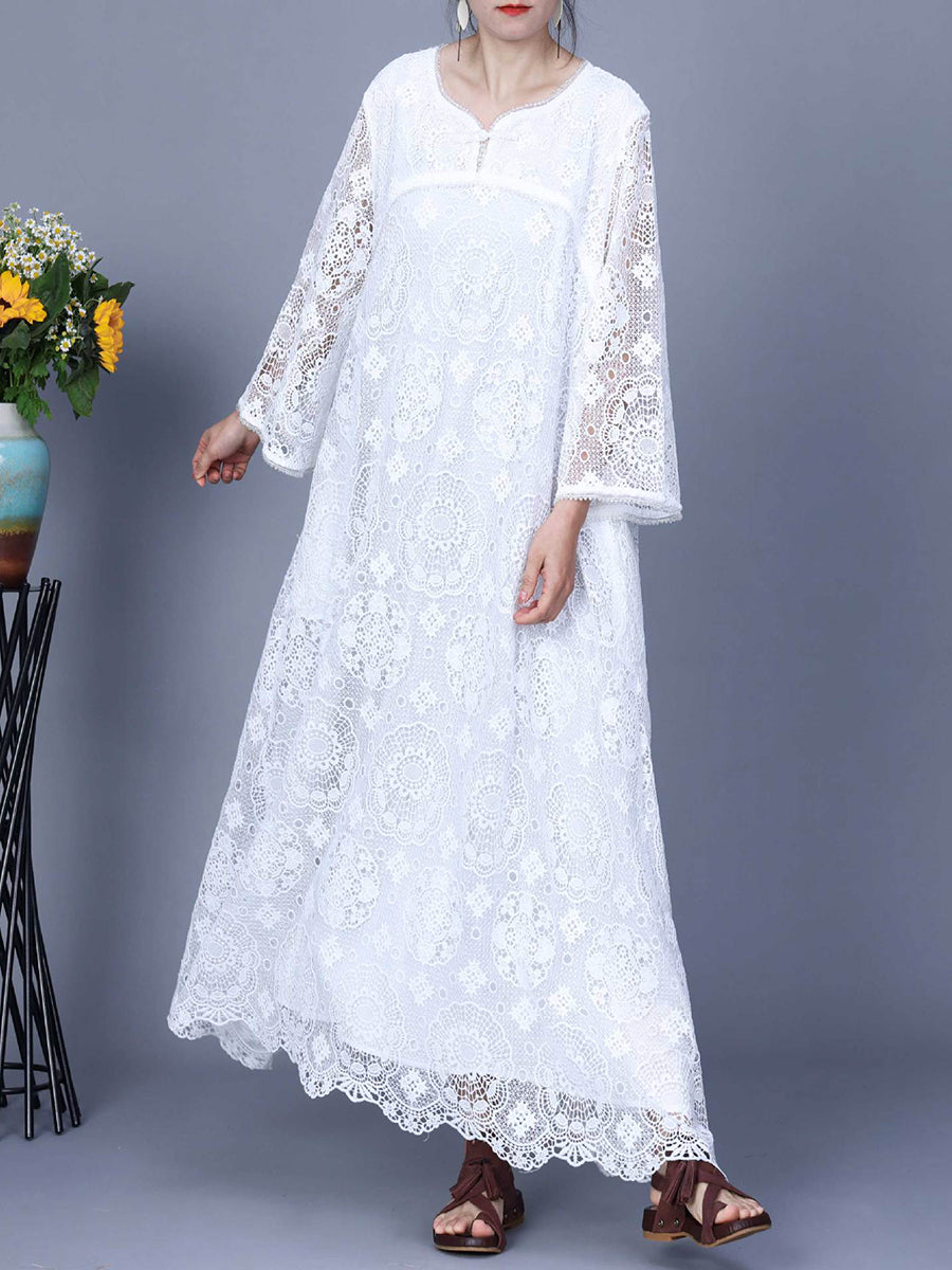 Women Summer Artsy Lace Spliced Maxi Dress