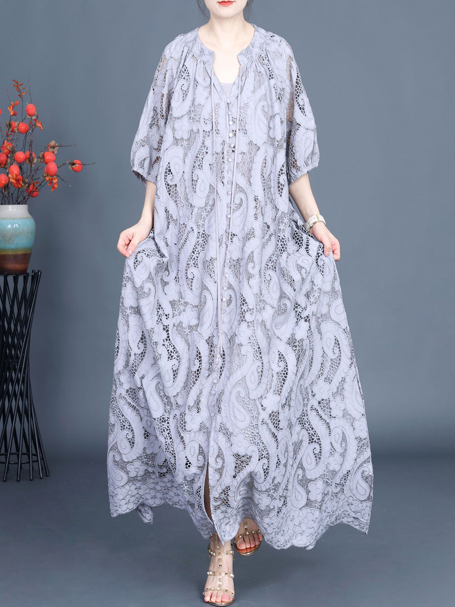 Women Summer Artsy Cutout Lace Maxi Dress