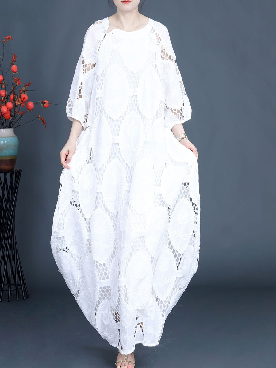 Women Summer Artsy Solid Cutout Maxi Dress