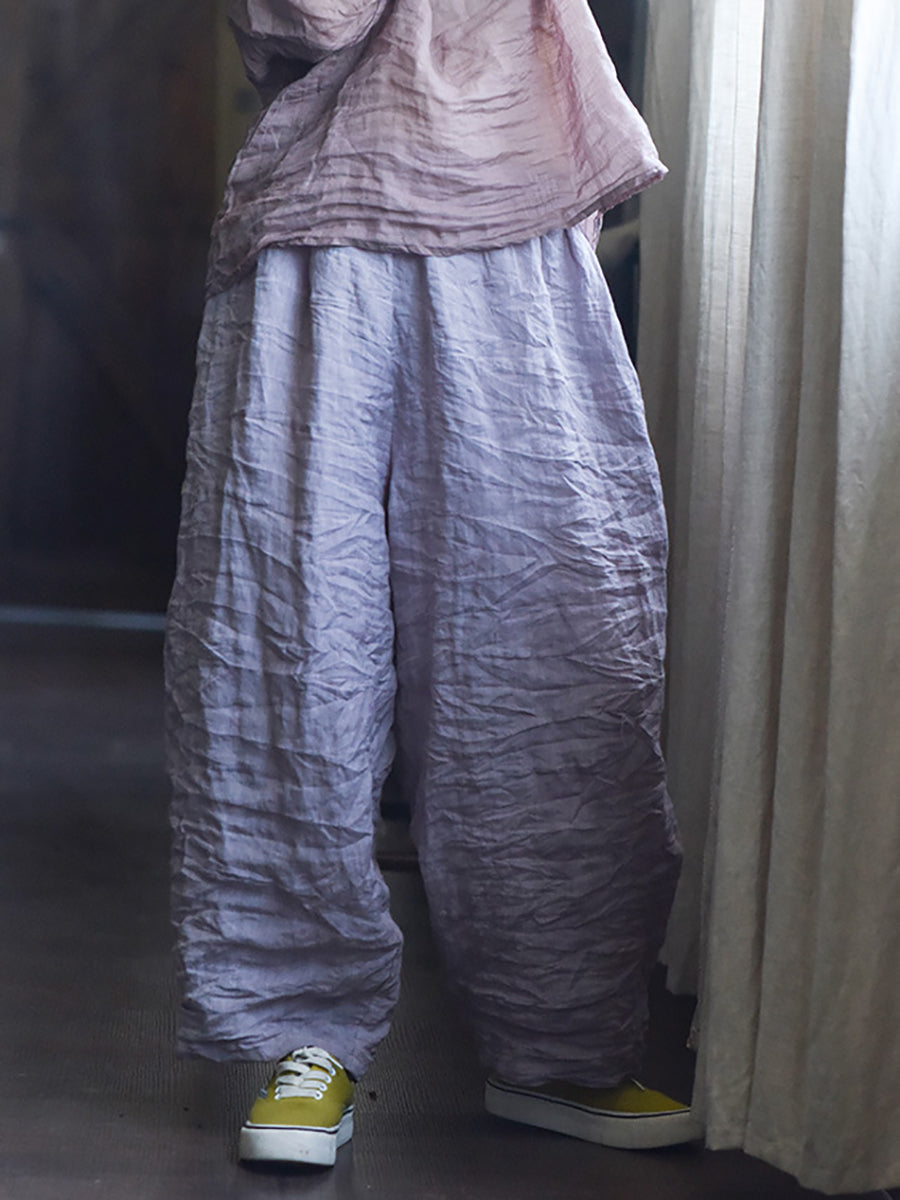 Women Summer Vintage Solid Loose Linen Pants