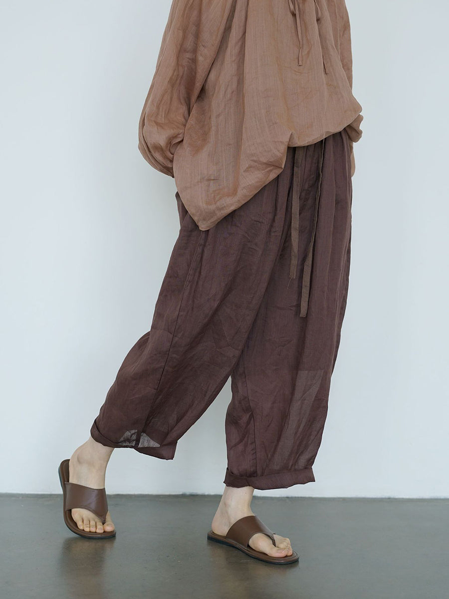 Women Summer Casual Solid Thin Linen Harem Pants