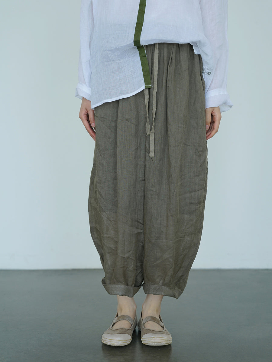 Women Summer Casual Solid Thin Linen Harem Pants