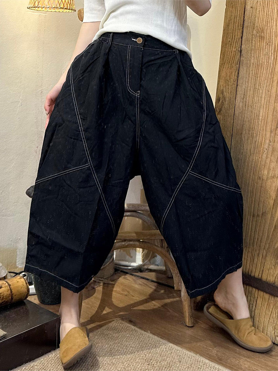 Women Summer Casual Solid Spliced Cotton Harem Pants