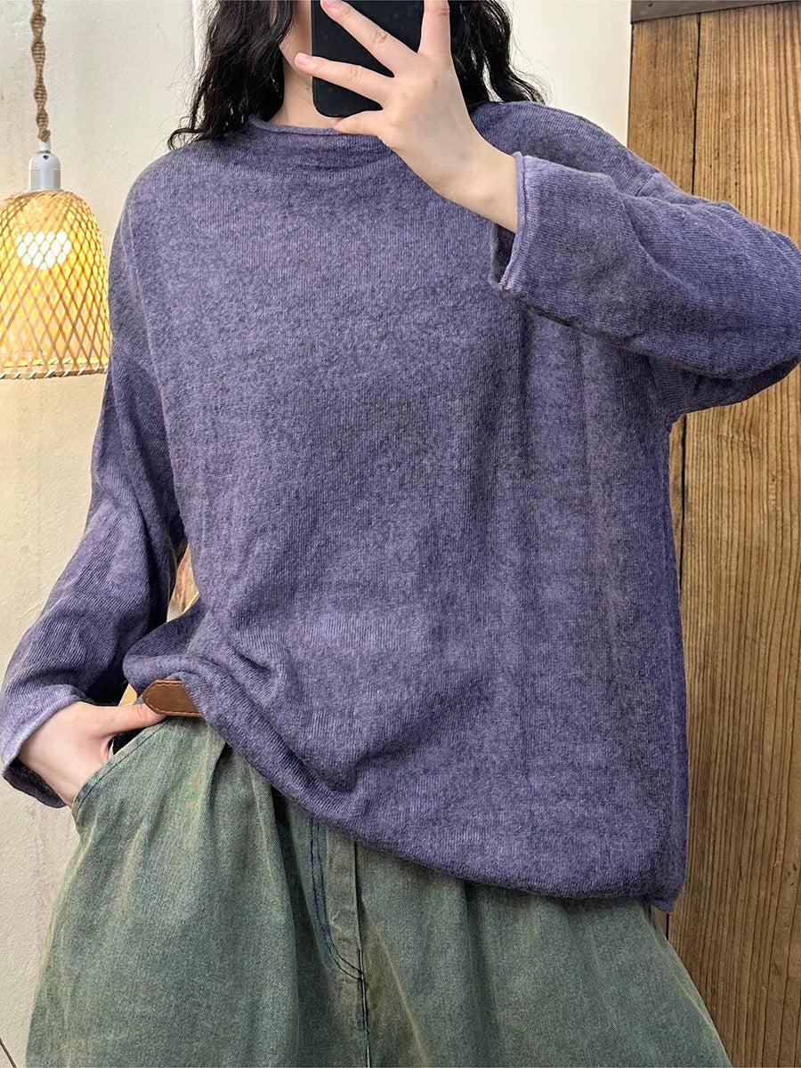 Women Autumn Casual Solid Loose Wool Sweater