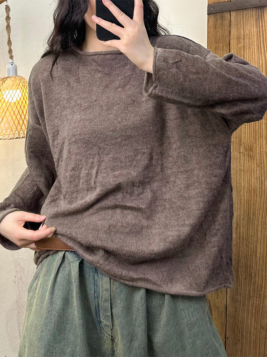 Women Autumn Casual Solid Loose Wool Sweater