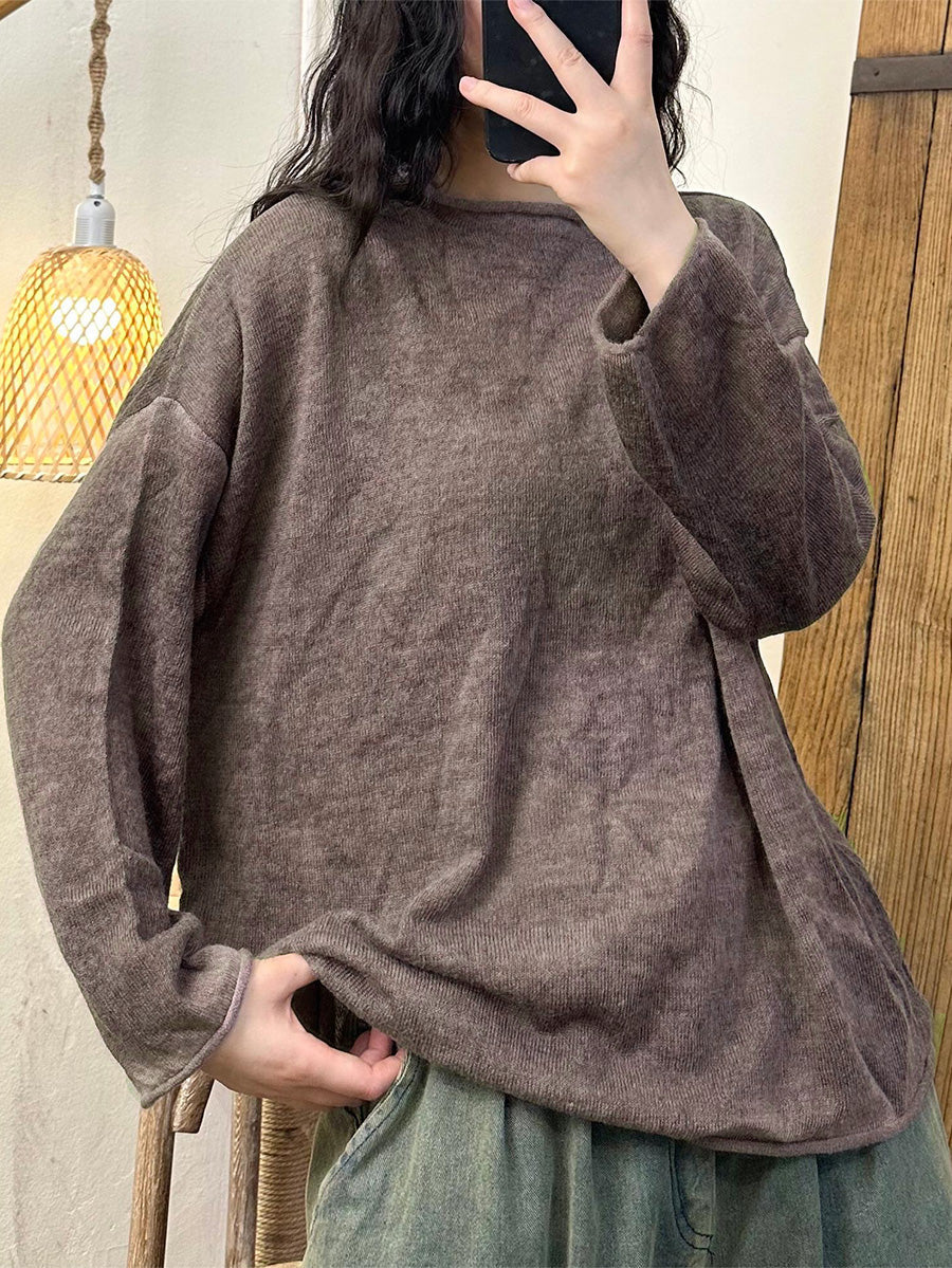 Women Autumn Casual Solid Loose Wool Sweater