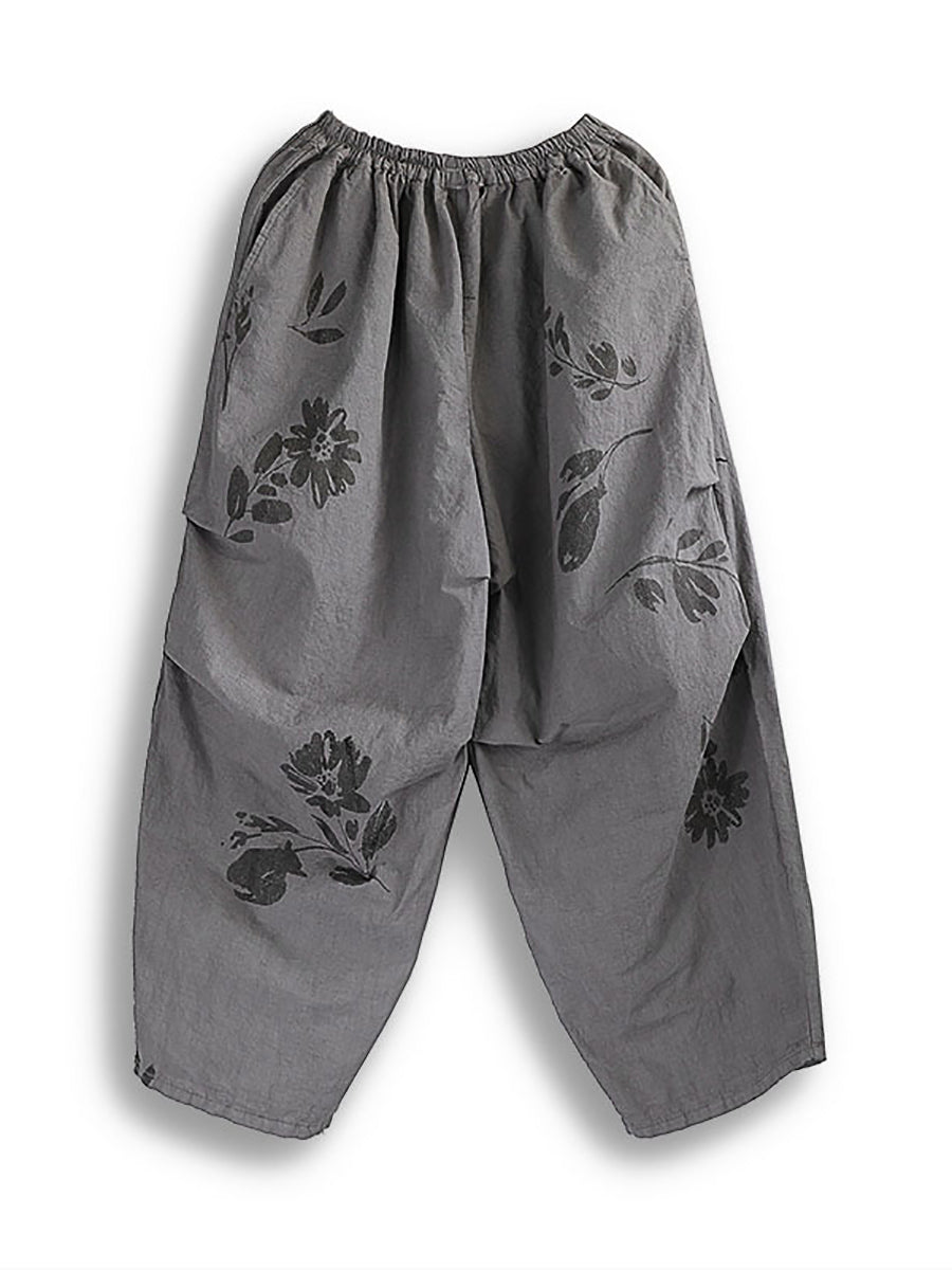 Women Vintage Flower Thin Cotton Loose Harem Pants