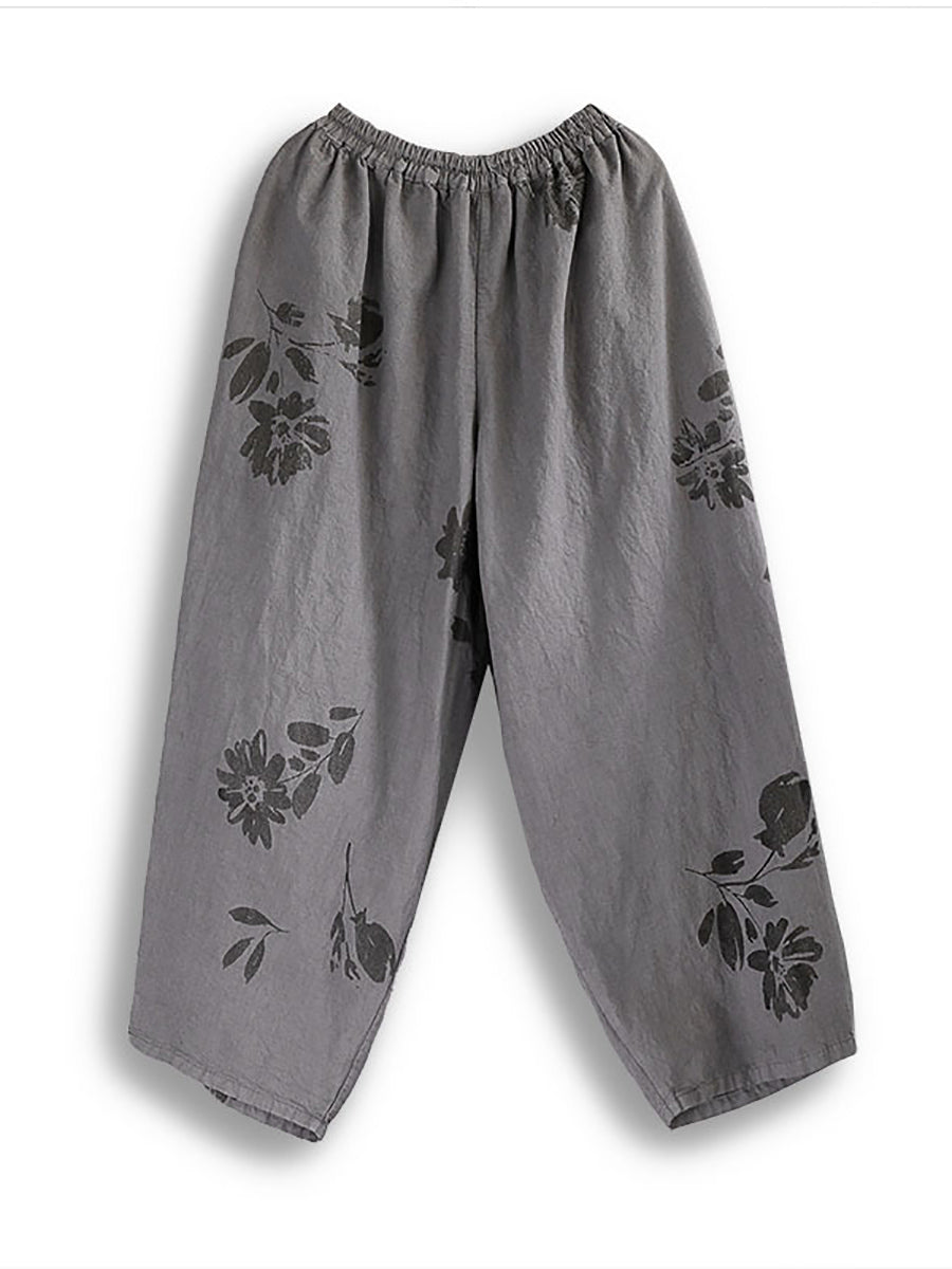 Women Vintage Flower Thin Cotton Loose Harem Pants