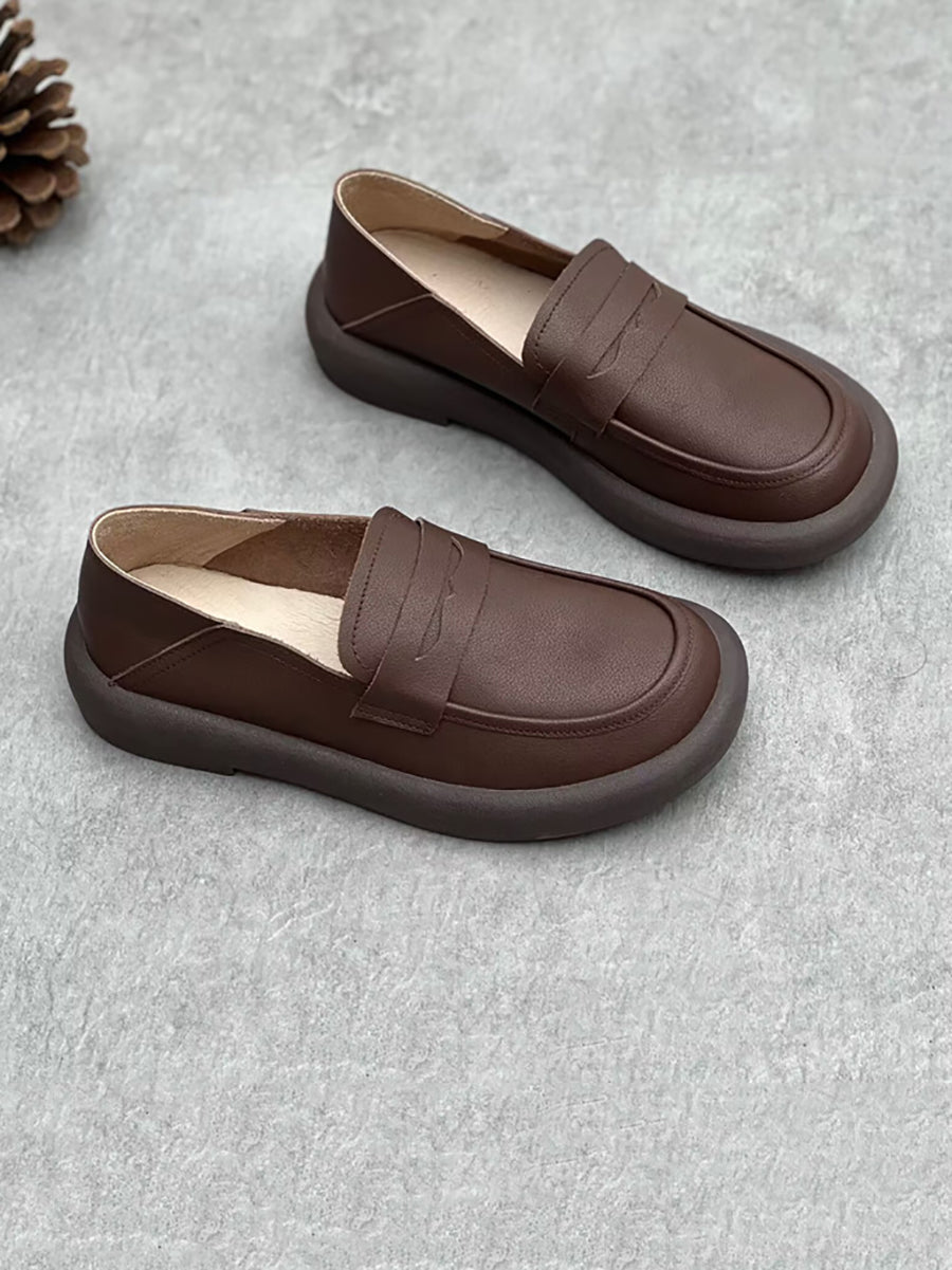 Women Summer Vintage Solid Soft Leather Loafer Shoes