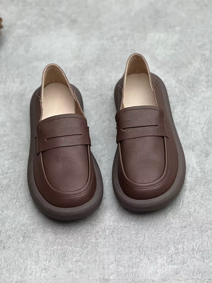 Women Summer Vintage Solid Soft Leather Loafer Shoes