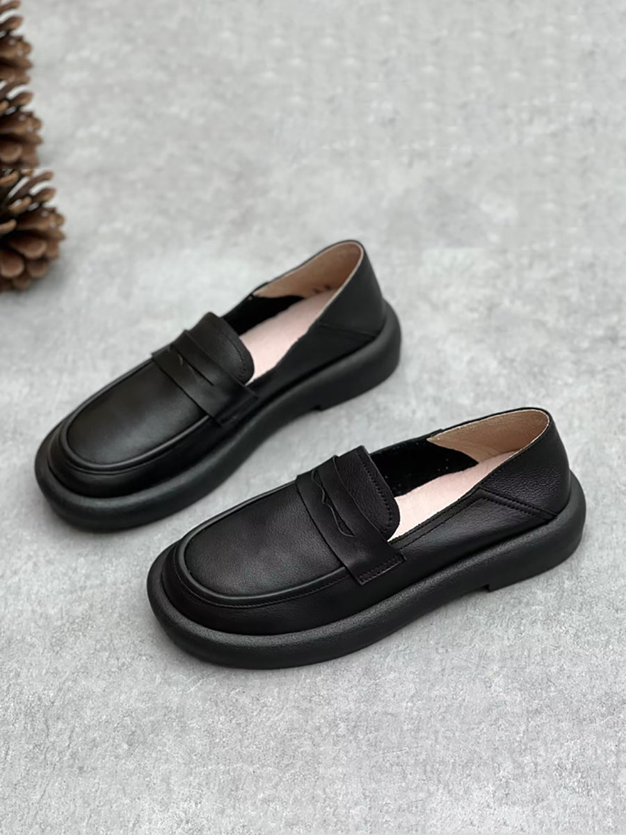 Women Summer Vintage Solid Soft Leather Loafer Shoes