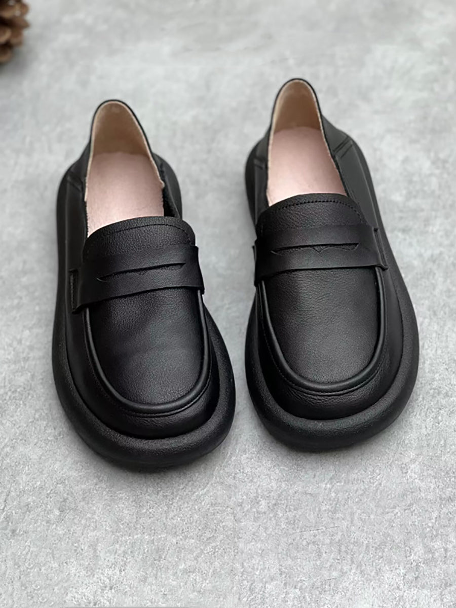 Women Summer Vintage Solid Soft Leather Loafer Shoes