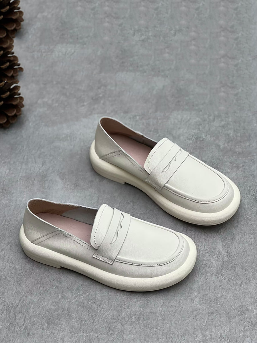 Women Summer Vintage Solid Soft Leather Loafer Shoes