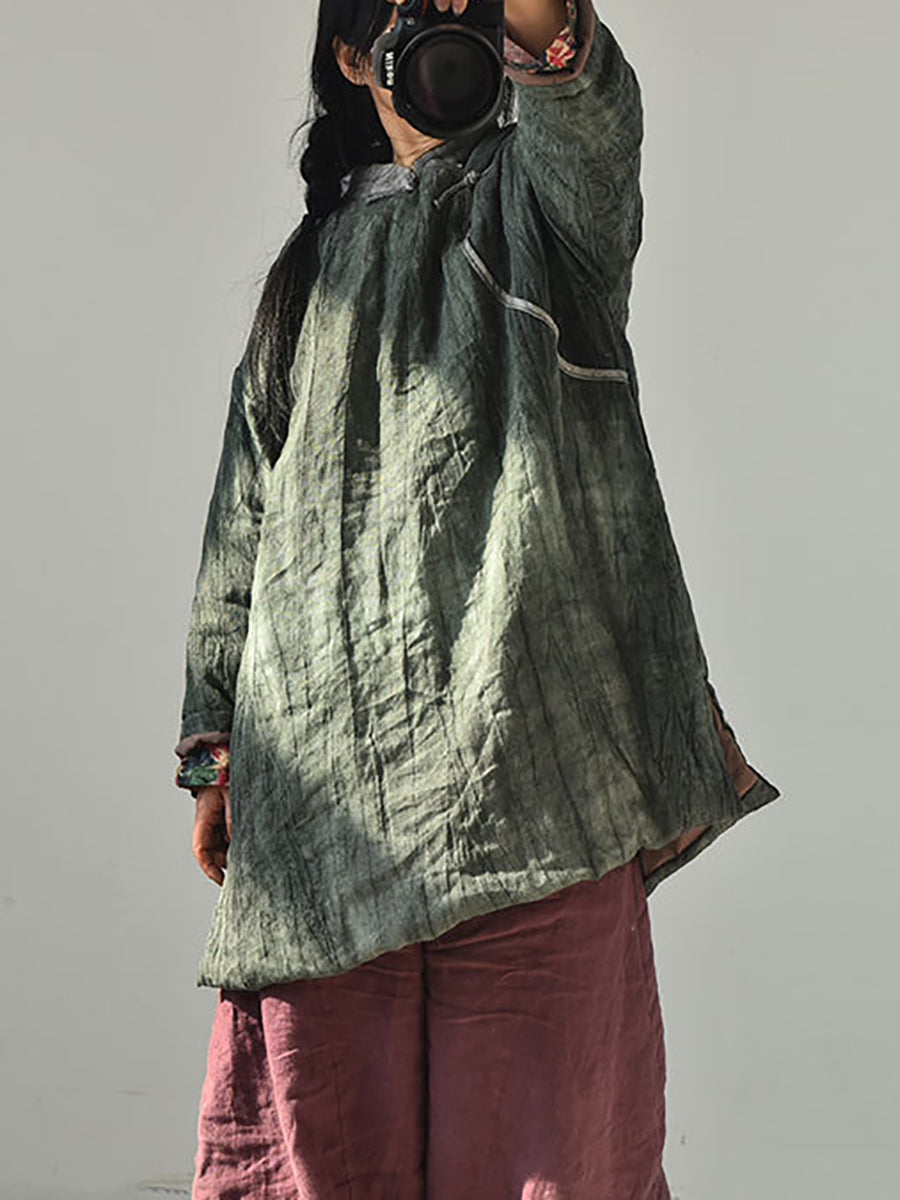 Women Vintage Autum Loose Thicken Warm Linen Coat