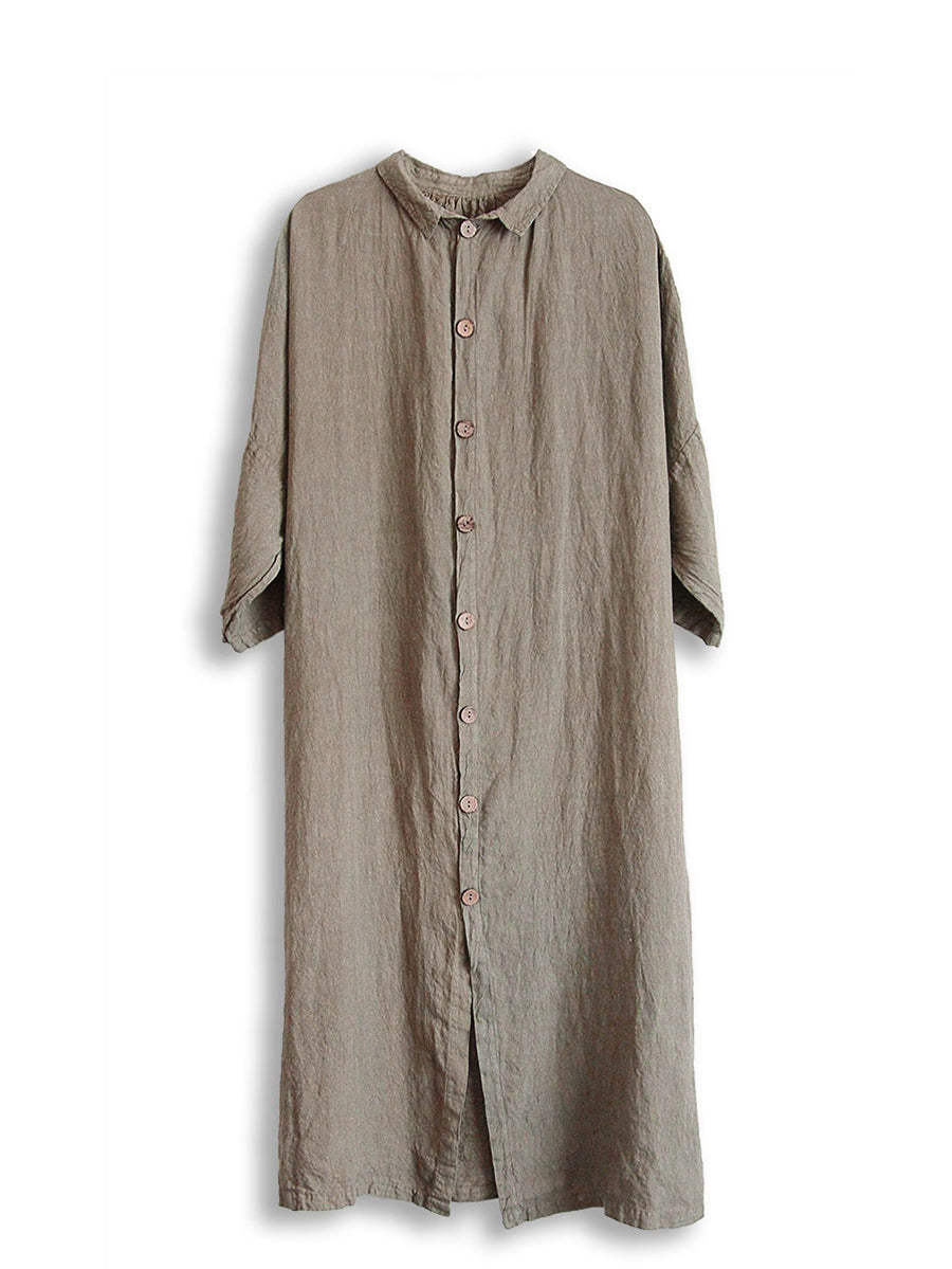 Women Autumn Casual Solid Button-up Linen Coat