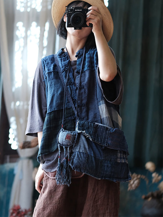 Women Ethnic Random Patch Spliced Linen Vest