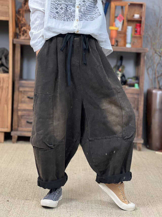 Women Vintage Washed Autumn Denim Loose Pants