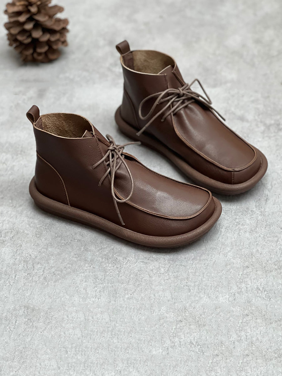 Women Winter Retro Soft Genuine Leather Flat Boots