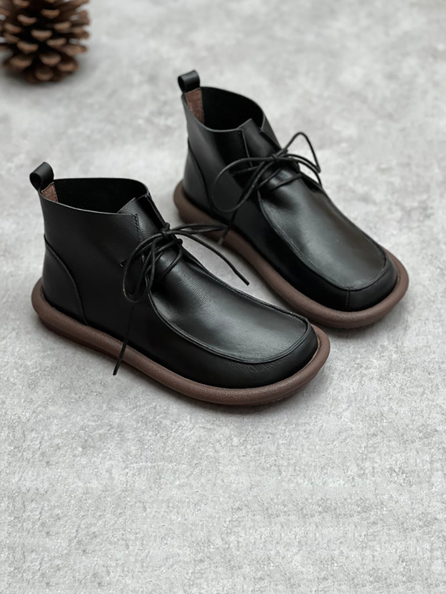 Women Winter Retro Soft Genuine Leather Flat Boots