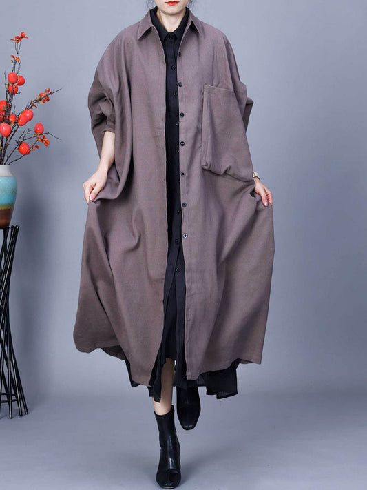 Women Autumn Casual Batwing Sleeve Loose Shirt Coat