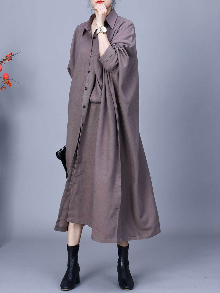 Women Autumn Casual Batwing Sleeve Loose Shirt Coat