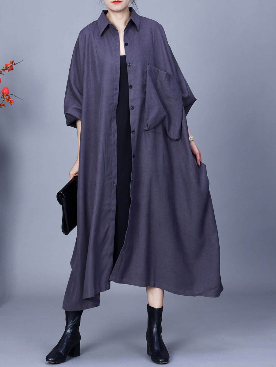 Women Autumn Casual Batwing Sleeve Loose Shirt Coat