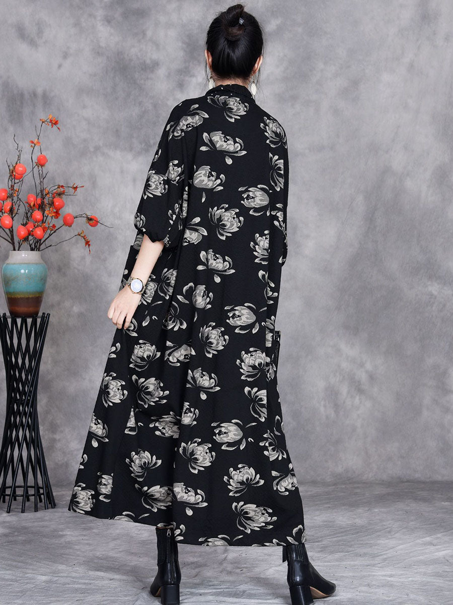 Women Artsy Autumn Flower Strap Cardigan Loose Coat