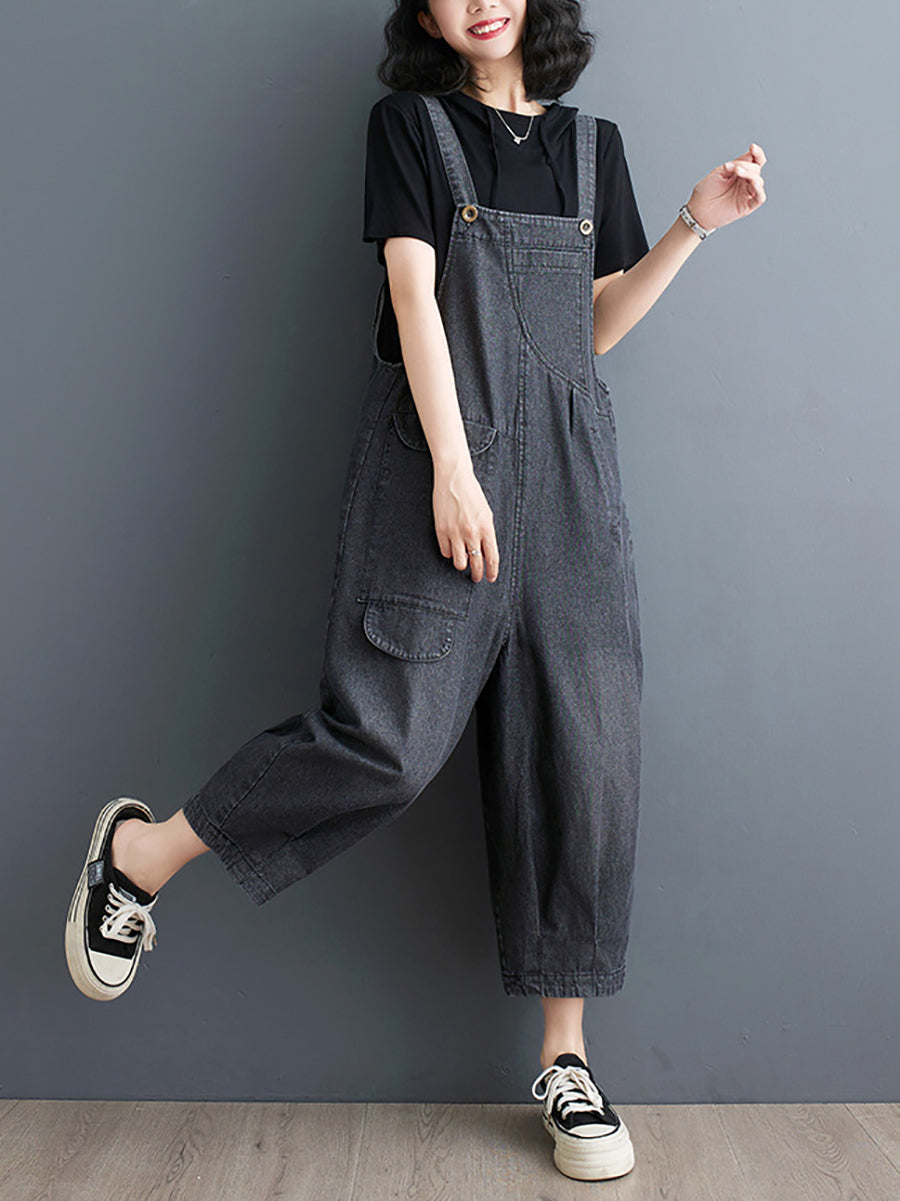 Women Summer Solid Casual Loose Denim Jumpsuits