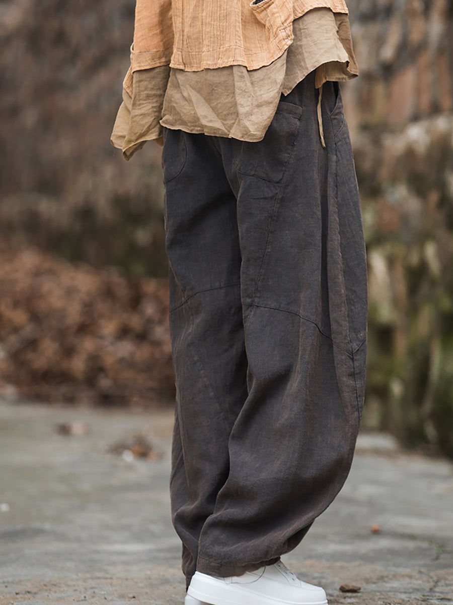 Women Winter Ramie Fleece-lined Loose Harem Pants