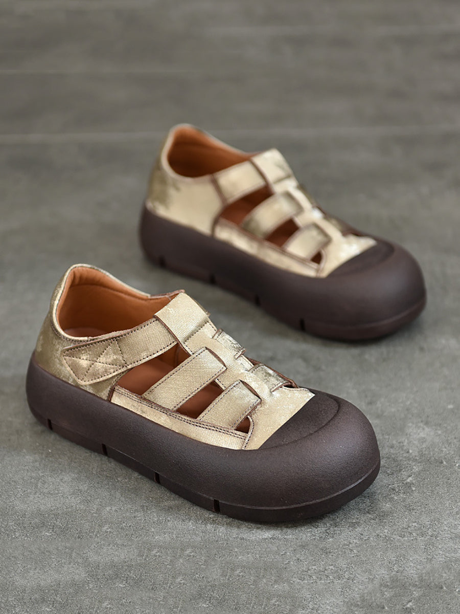 Women Casual Summer Genuine Leather Platform Shoes