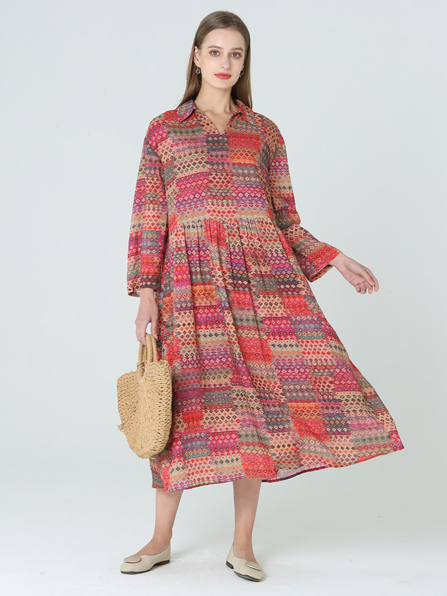 Plus Size Prints Long Sleeve Spring Bohemia Dress